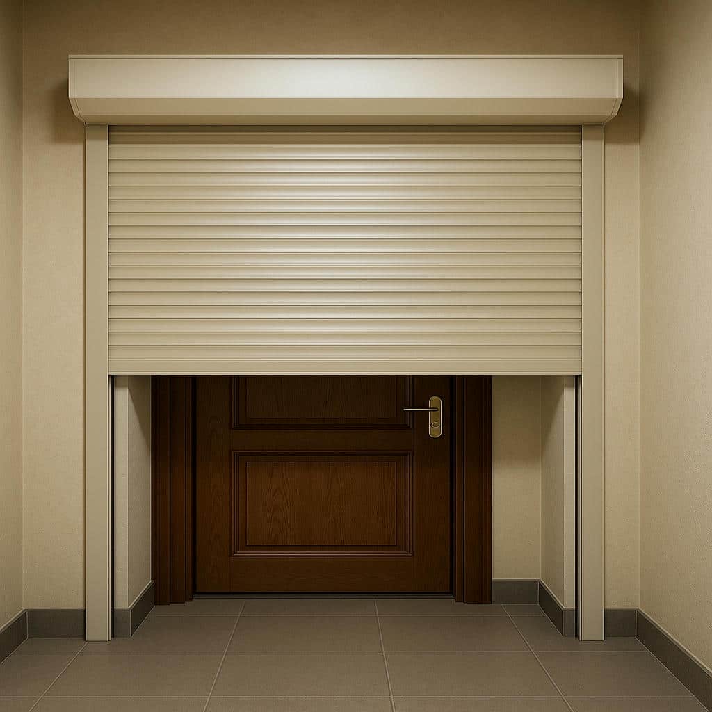 نمونه حفاظ کرکره ای برقی پشت درب آپارتمان یزد