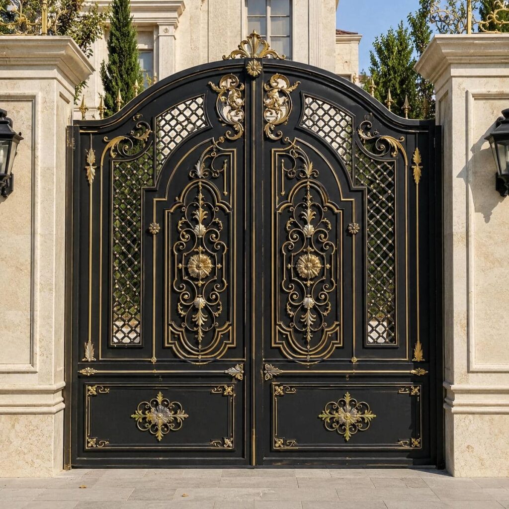 خدمات نصب درب مشکی طلایی برای ورودی ویلا در یزد