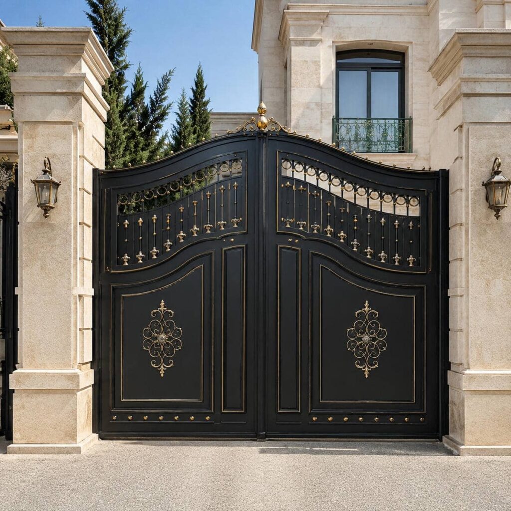 خرید درب پارکینگ مشکی طلایی مدرن در یزد