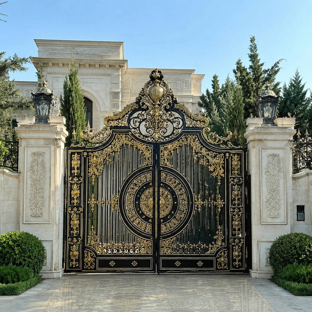 نصب درب پارکینگ مشکی طلایی اتوماتیک در یزد