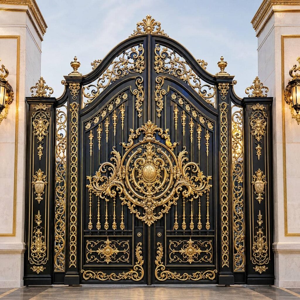 نصب درب ویلایی مشکی طلایی دو لنگه لوکس در یزد