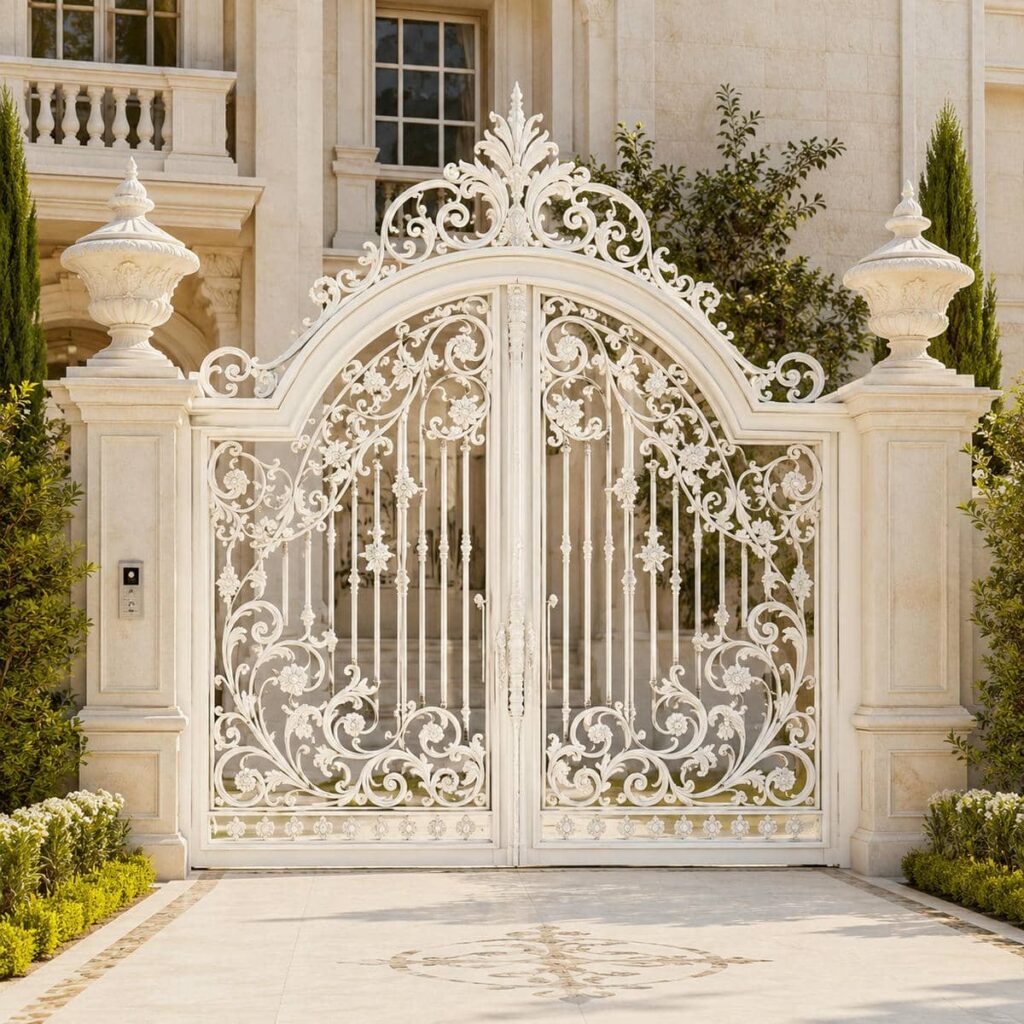 فروش درب ویلایی سفید طلایی با جزئیات طلایی در یزد