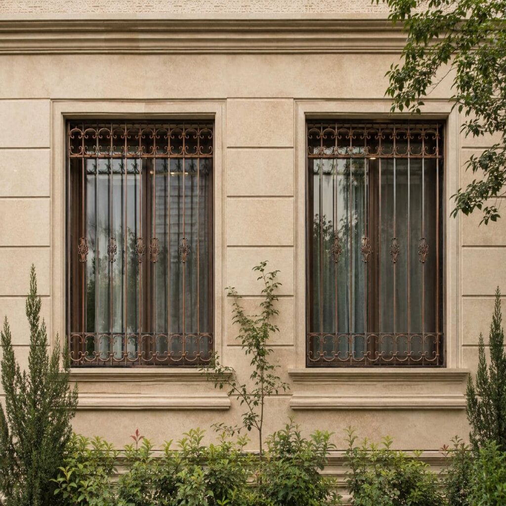 حفاظ پنجره آپارتمان طبقات پایین با طرح هندسی در یزد