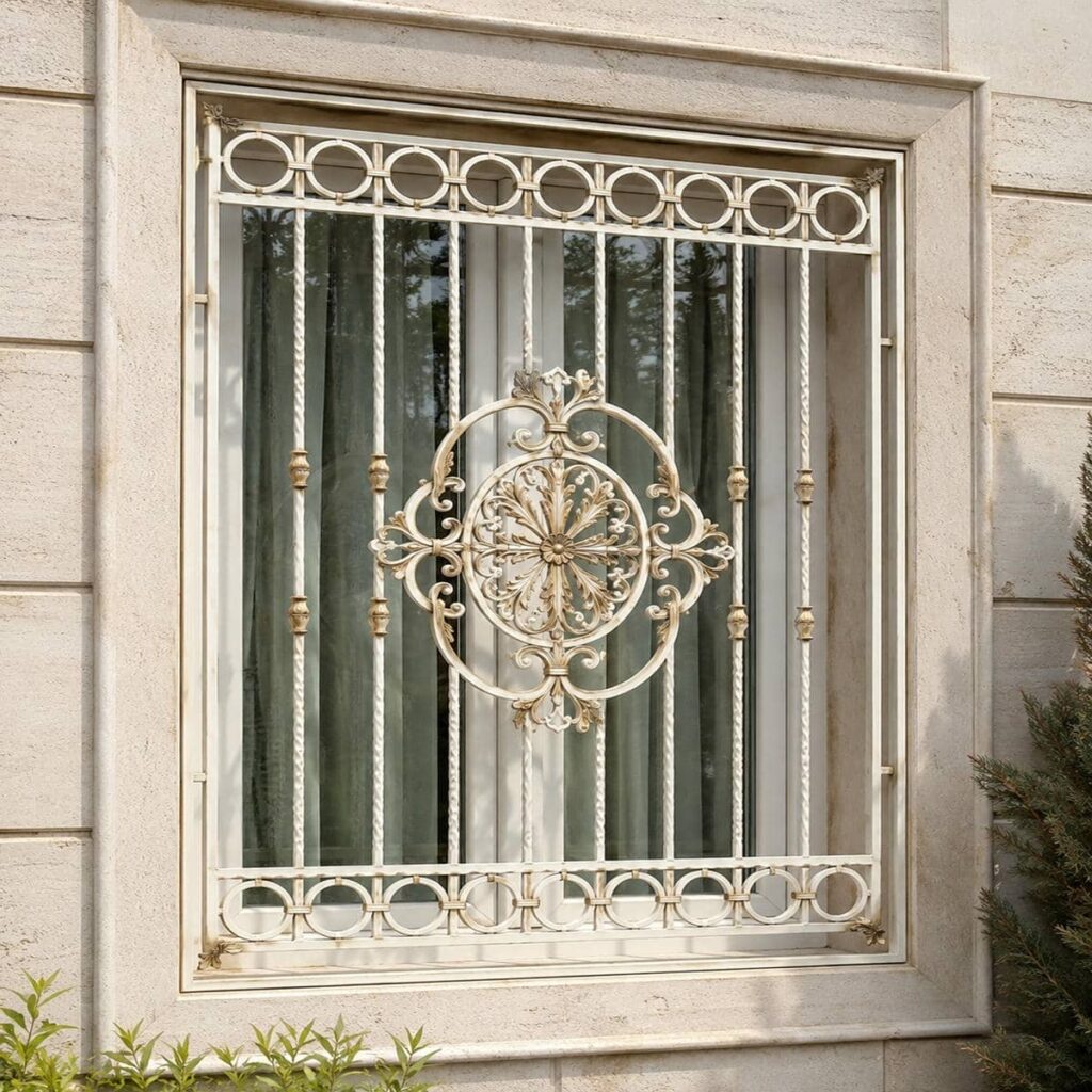 طرح هندسی حفاظ پنجره پروفیلی برای نمای ساختمان در یزد