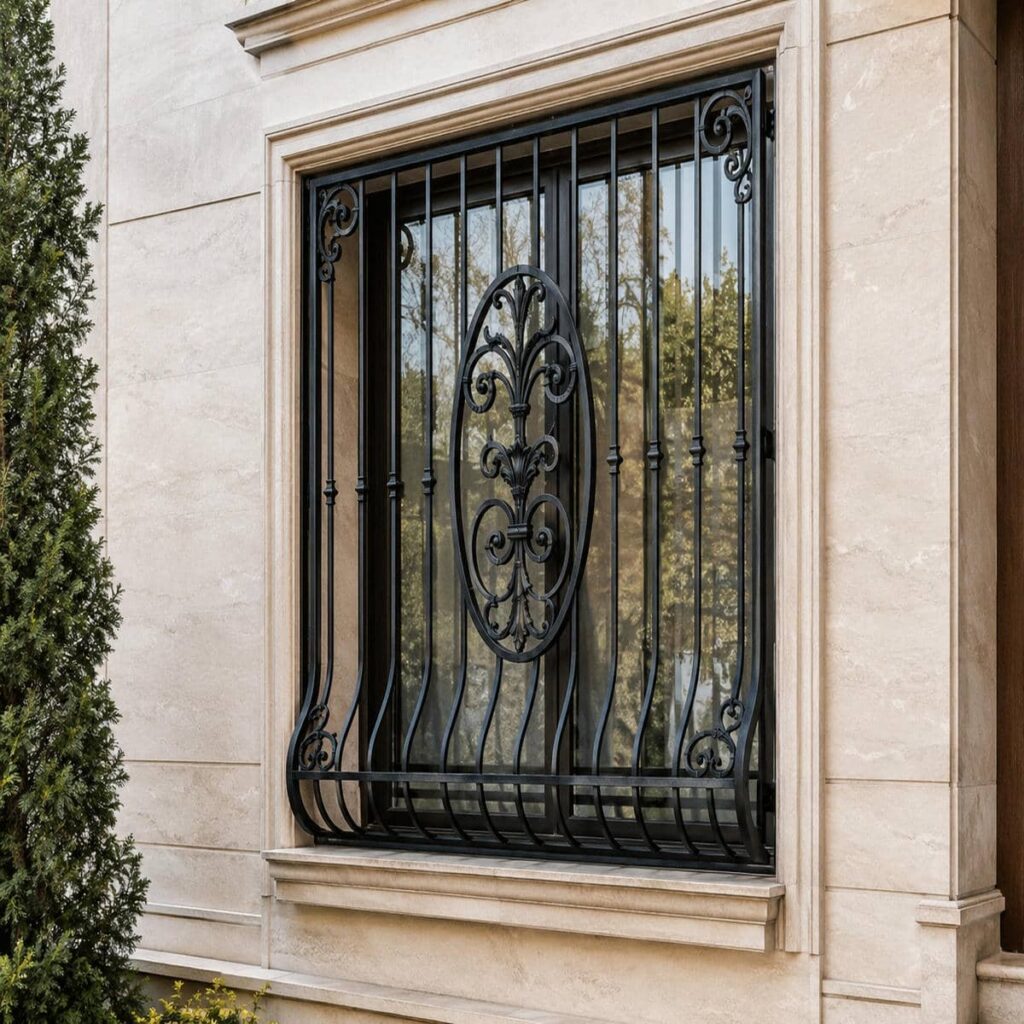 نرده فرفورژه سفید برای نمای مجتمع یزد