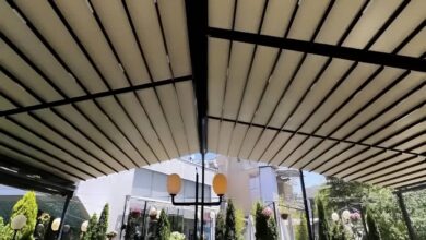سقف متحرک پارچه ای کرم نمای کلاسیک یزد
