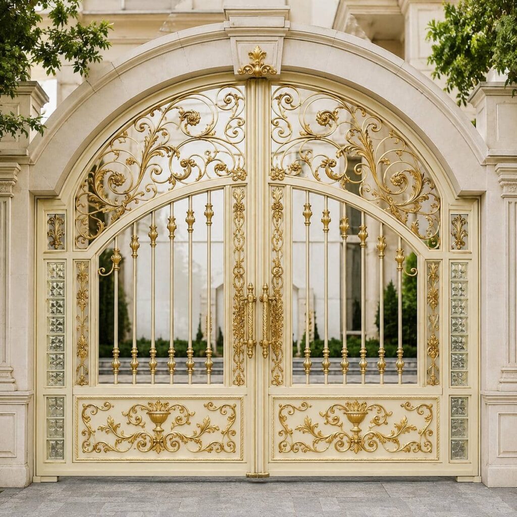 درب پارکینگ آهنی هماهنگ با نمای ساختمان یزد درب پارکینگ آهنی هماهنگ با نمای ساختمان یزد